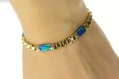 14K Yellow Gold Classic Squared Link Black Opal Inlay Chain Bracelet