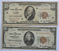 $ 10 & $ 20 Series 1929 National Currency Notes