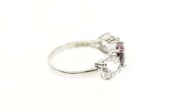 10K White Gold Three Stone Oval Cubic Zirconia Pink Tourmaline Ring