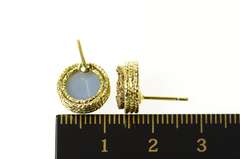 14K Yellow Gold Round Sparkly Brown Druzy Statement Stud Earrings