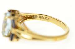 10K Yellow Gold Marquise Blue Topaz Baguette Sapphire Ring