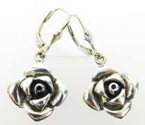 Sterling Silver Rose Flower Drop Earrings