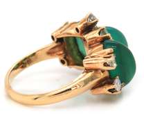 Intriguing Vintage 14kt YG Chrysoprase and Diamond Ring
