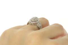10K White Gold 1.05 Ctw Diamond Oval Halo Cluster Engagement Ring