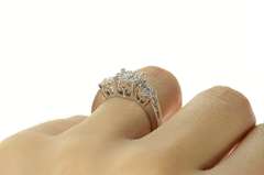 14K White Gold 0.75 Ctw Three Diamond Halo Engagement Ring