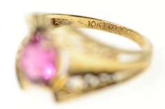 10K Yellow Gold Graduated Filigree Trim Oval Pink Tourmaline Ring