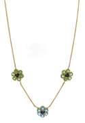 Fantastic Peridot, Blue Topaz and Amethyst Flower Station Necklace