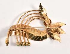 Organic 14k Brooch with Emeralds