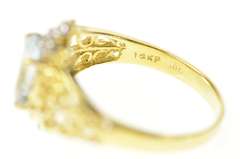 14K Yellow Gold Oval Blue Topaz Diamond Cluster Filigree Ring