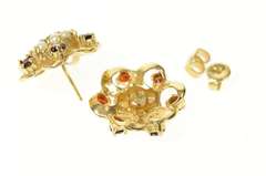 10K Yellow Gold 1960's Retro Garnet Pearl Swirl Stud Earrings