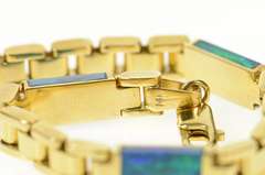 14K Yellow Gold Classic Squared Link Black Opal Inlay Chain Bracelet