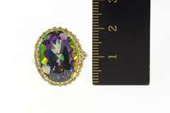 10K Yellow Gold Oval Mystic Topaz Peridot Halo Cocktail Ring