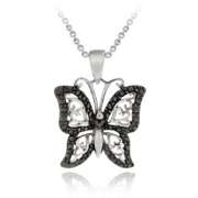 Sterling Silver Black Diamond Accent Filigree Butterfly Pendant
