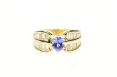 14K Yellow Gold 1.60 Ctw Oval Tanzanite Baguette Diamond Ring