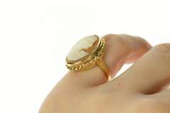 14K Yellow Gold Retro Ornate Carved Shell Cameo Statement Ring