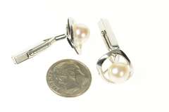 14K White Gold 8.3mm Retro 1960's Pearl Fancy Geometric Cuff Links