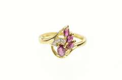 14K Yellow Gold Marquise Ruby Diamond Accent Cluster Ring