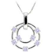 Sterling Silver Lavender CZ Floating Double Circle Pendant