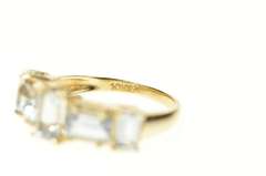 10K Yellow Gold Emerald Blue Topaz Statement Band Ring