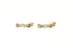 14K Yellow Gold Blue Topaz Amethyst Curved Bar Semi Hoop Earrings
