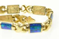 14K Yellow Gold Squared Black Opal Inlay Criss Cross Link Bracelet