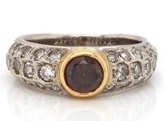 Beautiful White Gold Orange Diamond and Single Cut Diamond Ring