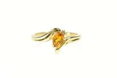 10K Yellow Gold Pear Citrine Diamond Accent Bypass Ring