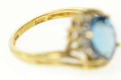 14K Yellow Gold Blue Topaz Diamond Accent Orante Bypass Ring