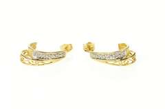 10K Yellow Gold Diamond Curved Oval Swirl Design Semi Hoop Earrings
