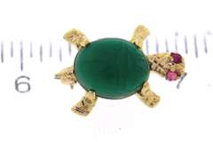 Cute Yellow Gold Jade Turtle Pin