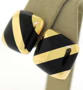 Vintage Black Onyx & 18kt Gold Striped Cushion Earrings