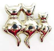 Sterling Silver Triple Cat Brooch