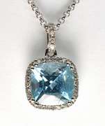 Chic Blue Topaz & Diamond Necklace in 14L WG