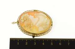 14K Yellow Gold Victorian Ornate Carved Lady Shell Cameo Pendant/Pin