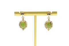 14K Yellow Gold 1960's Neprhite Cabochon Dangle Statement Earrings