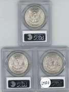 3 diff. choice BU Morgan Silver Dollars. PCGS MS63