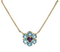 Fantastic Peridot, Blue Topaz and Amethyst Flower Station Necklace