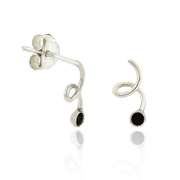 Sterling Silver Black Rhinestone & Swirl Small Earrings