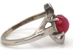Unusual Red Star Sapphire & Florentine Finish Abstract Ring