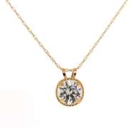 Fancy 14kt YG Round Brilliant Cut Bezel Set CZ Necklace