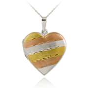 Sterling Silver Tri-Color Heart Locket Pendant