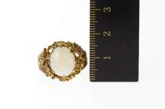10K Yellow Gold Natural Opal Ornate Retro Floral Statement Ring