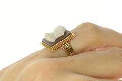 10K Yellow Gold Victorian Ornate Carved Shell Cameo Statement Ring