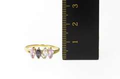 10K Yellow Gold Marquise Pink Topaz Amethyst CZ Statement Ring