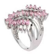 Sterling Silver Pink Leaf & Clear CZ Filigree and Vine Ring