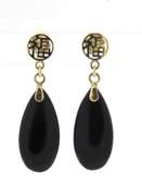 Stunning 14kt YG Black Onyx and Chinese Symbol Earrings