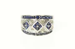 14K White Gold 0.76 Ctw Square Sapphire Diamond Pave Band Ring