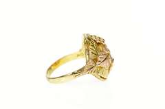 10K Yellow Gold Oval Black Hills Leaf Domed Cluster Ring