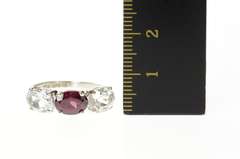 10K White Gold Three Stone Purple Tourmaline Cubic Zirconia Ring