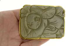 14K Yellow Gold Ornate Carved Chinese Jade Belt Bucklet